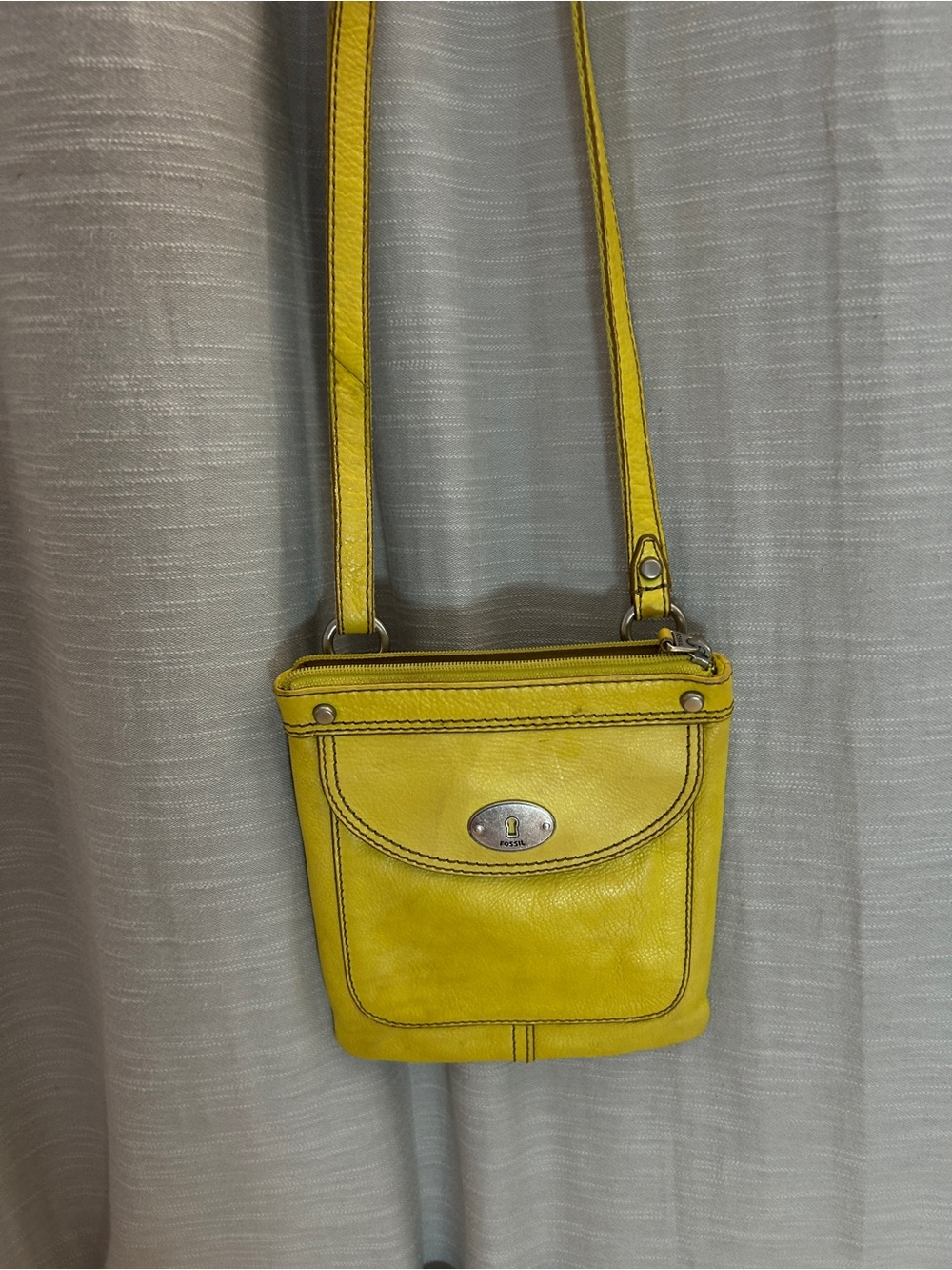Fossil Maddox Mini Keyhole Yellow Leather Crossbody Bag